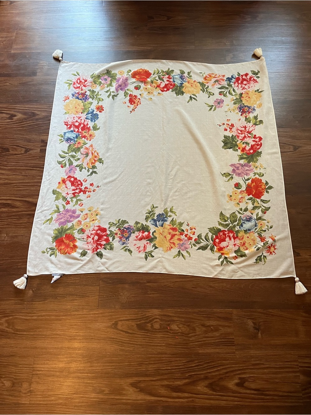 NWOT J.JILL FLORAL SQUARE SCARF WITH TASSELS - Picture 2 of 8